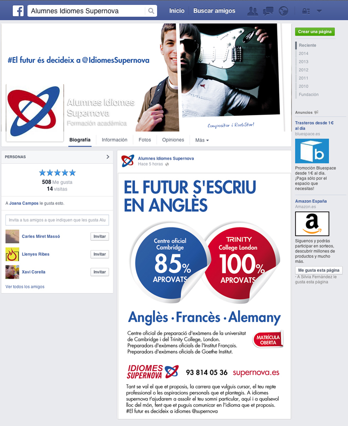 Creatividad Anuncio Landing Facebook Campana De Publicidad Escuela Academia De Idiomas Ingles Frances Y Aleman Supernova Adnstudio Adn Studio Adn Studio Agencia Creativa De Publicidad Experta En Branding Barcelona