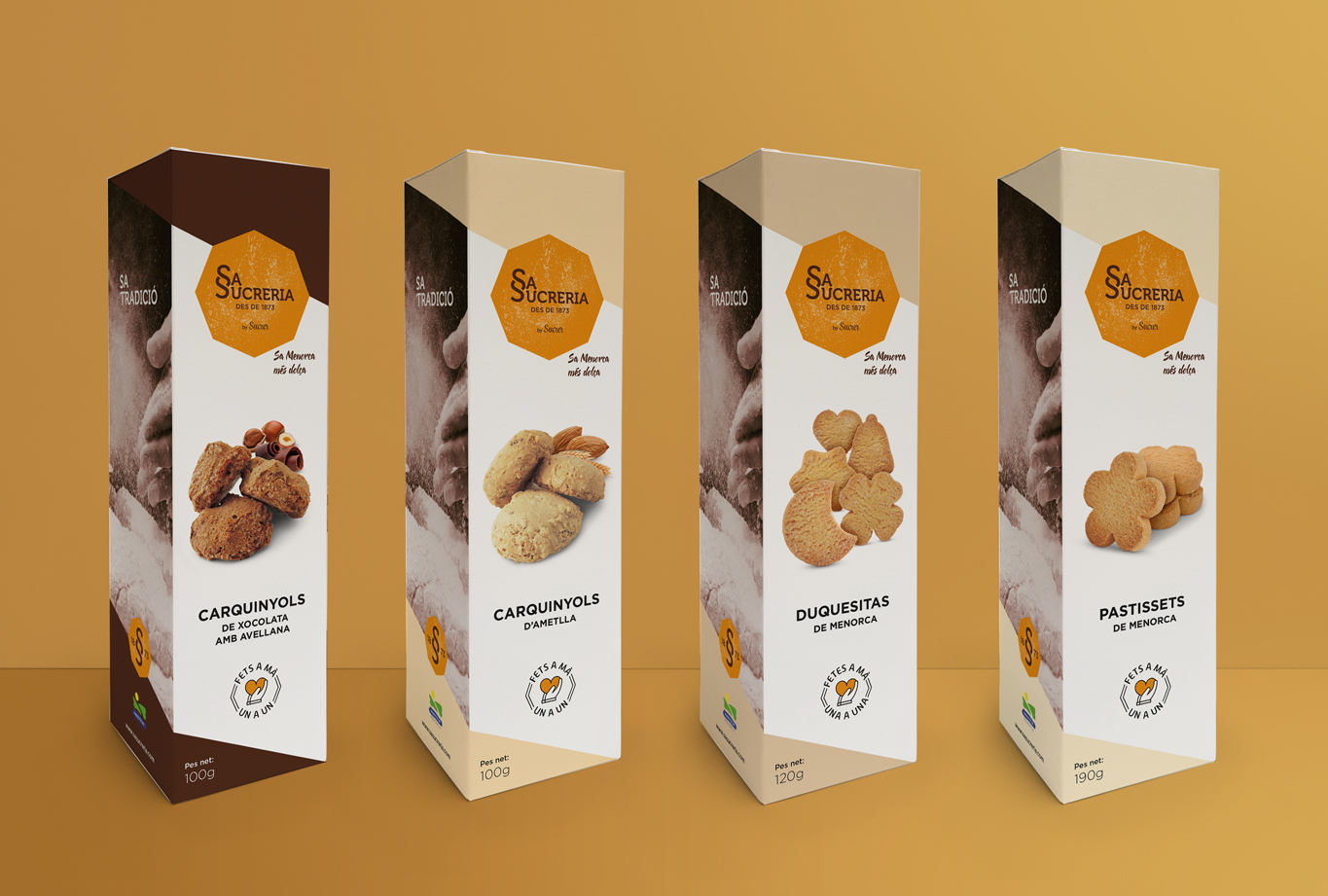  estudio de diseño de packaging alimentario 
para los postres tradicionales de Sa Sucreria - Cajas de Pastissets 