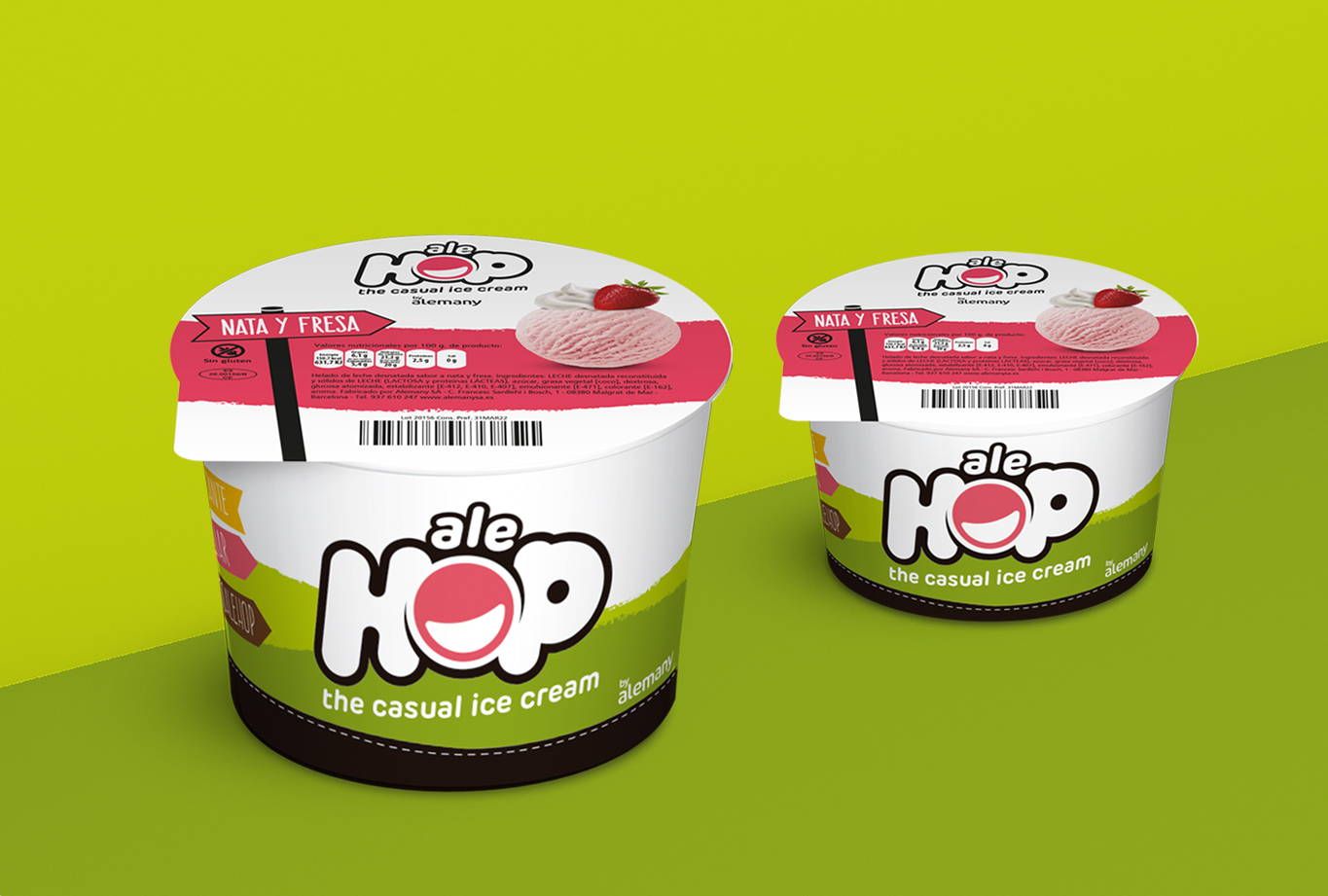 Diseño de envase - Branding y reposicionamiento de la marca horeca de helados alehop - Rediseño de logotipo, packaging y catálogos