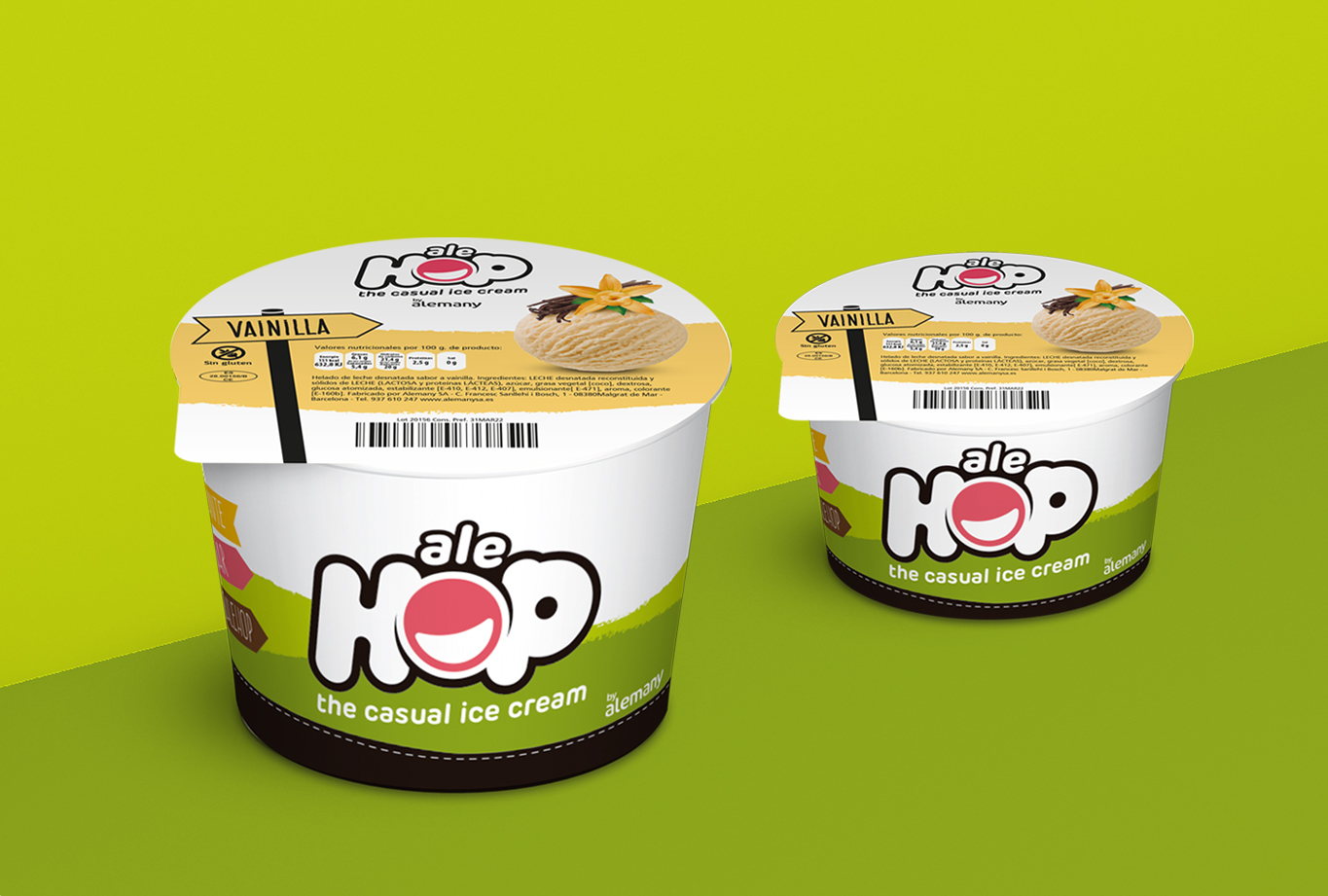 Diseño de envase - Branding y reposicionamiento de la marca horeca de helados alehop - Rediseño de logotipo, packaging y catálogos