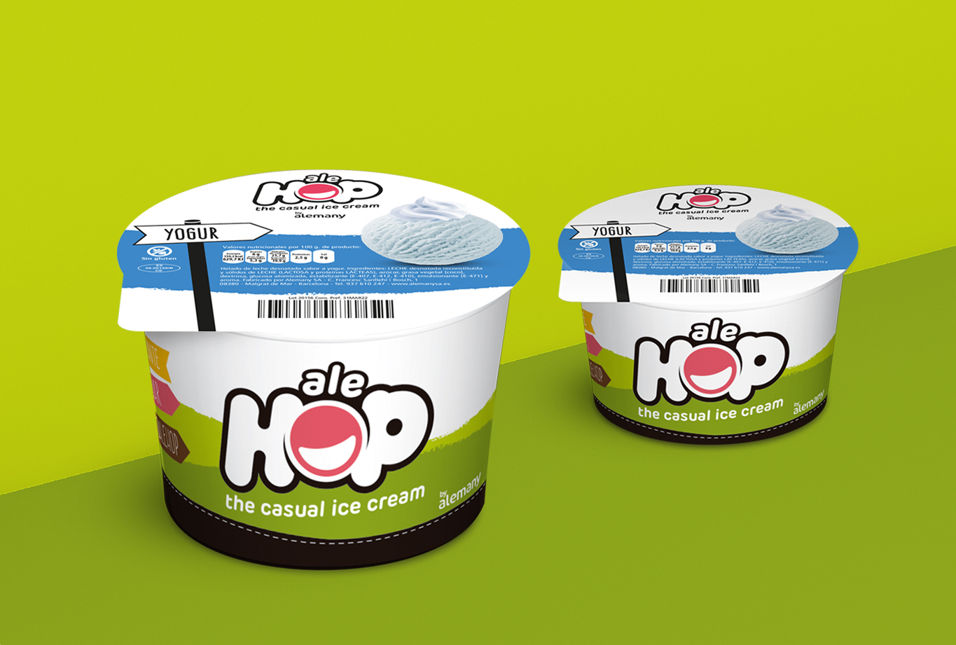 Diseño de envase - Branding y reposicionamiento de la marca horeca de helados alehop - Rediseño de logotipo, packaging y catálogos