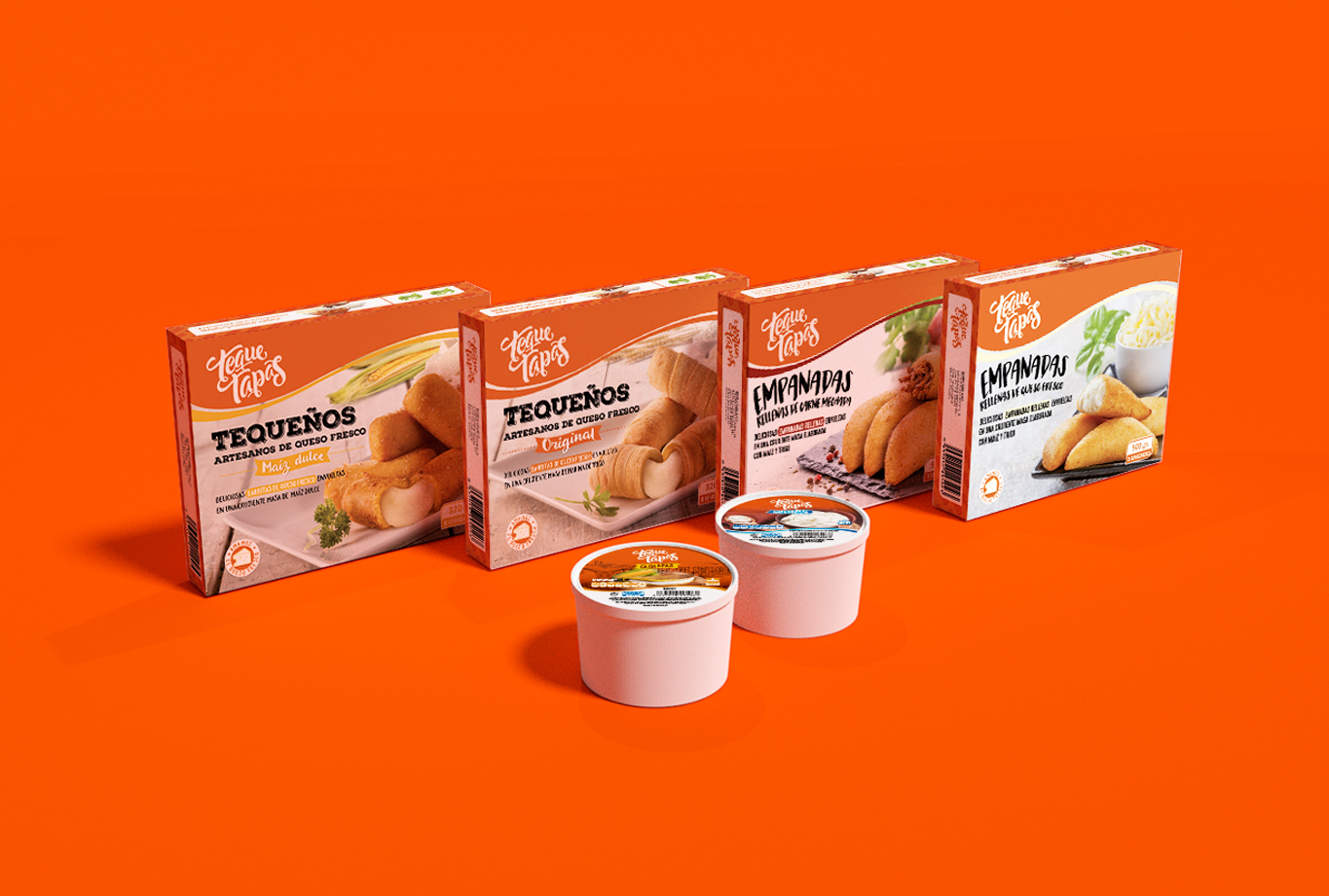 Diseño de branding, comunicación y packaging para la marca de alimentos latinos Teque Tapas Bodegón packaging