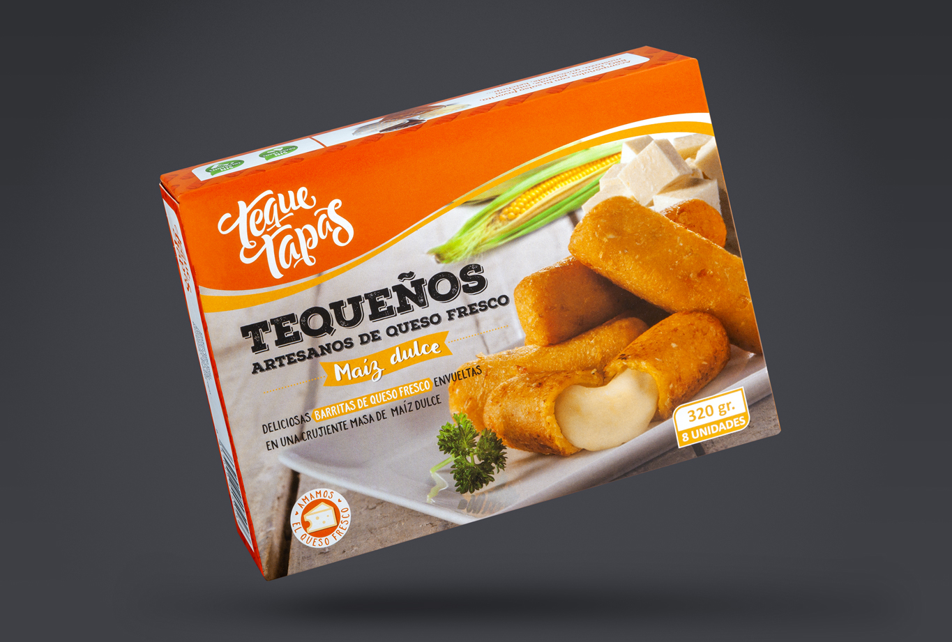 Diseño de branding, comunicación y packaging para la marca de alimentos latinos Teque Tapas Packaging tequeños