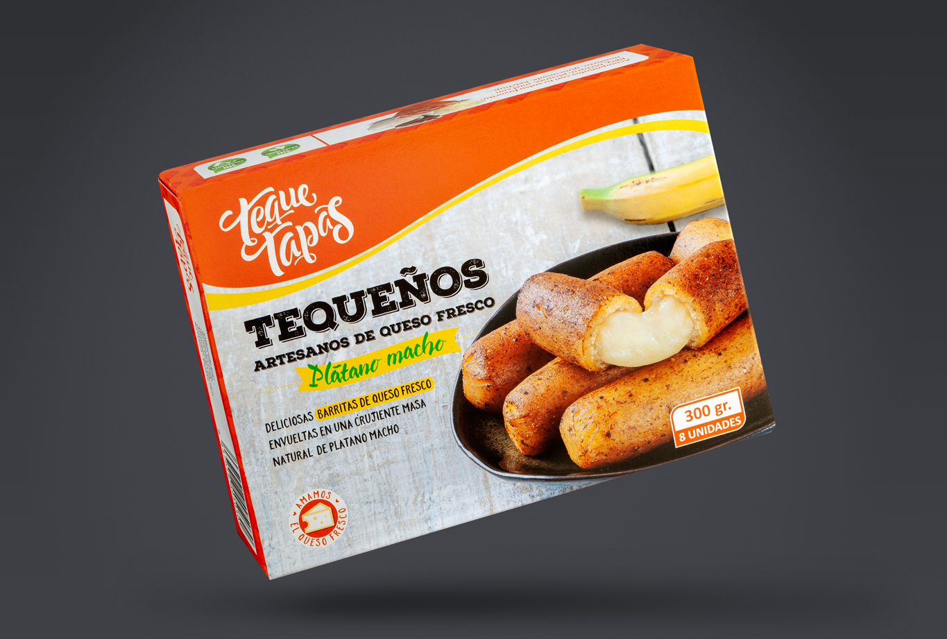 Diseño de branding, comunicación y packaging para la marca de alimentos latinos Teque Tapas Packaging tequeños