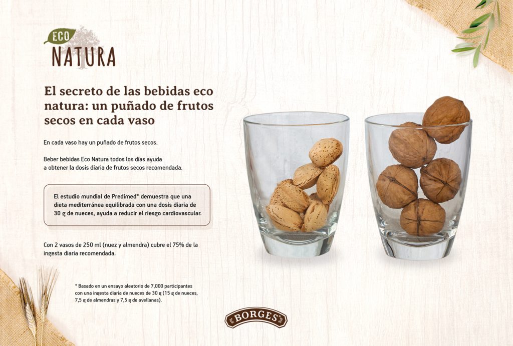 estudio de diseño de packaging alimentario para  la marca de bebidas vegetales a base de frutos secos Eco Natura de Borges