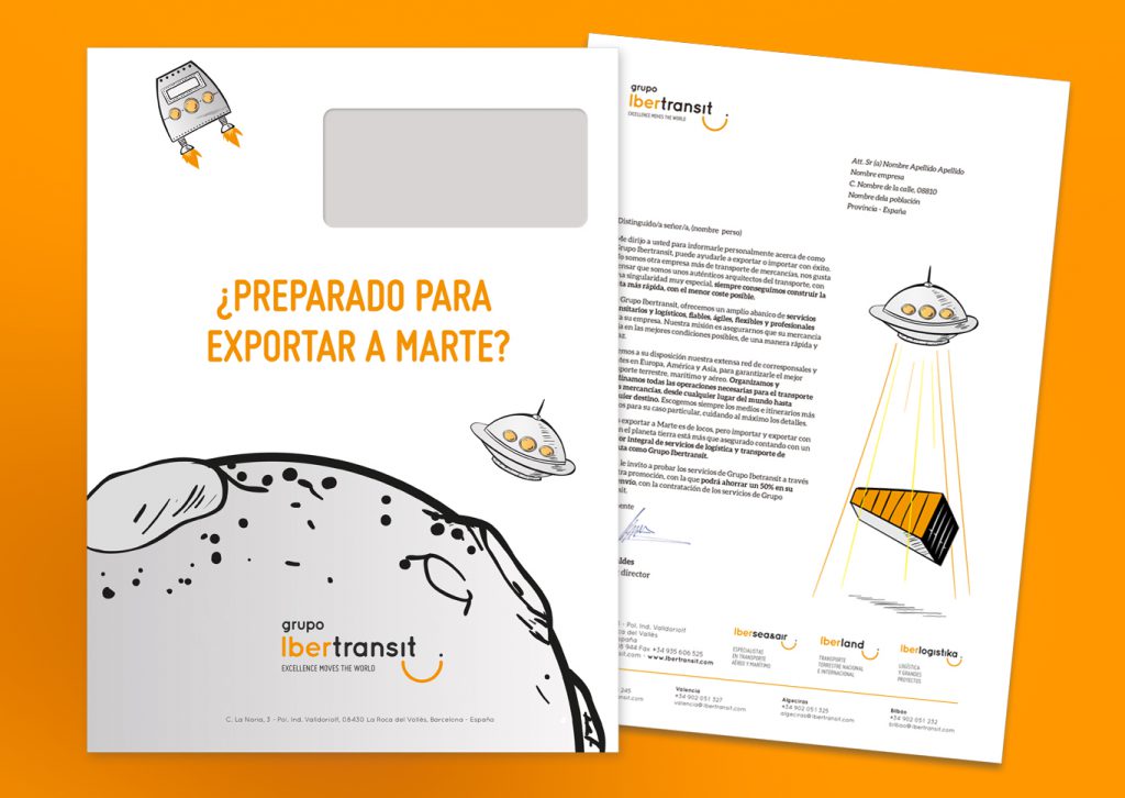 Campaña de comunicación para la empresa de transporte Grupo Ibertransit - Exportar a Marte - Promoción - Carta y sobre