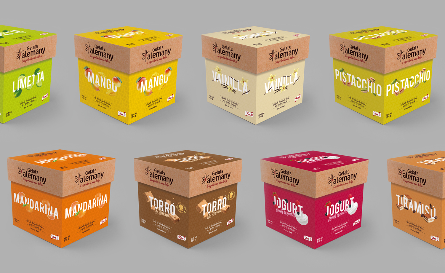 Diseño de packaging sostenible y eco para helados Alemany - Bodegón