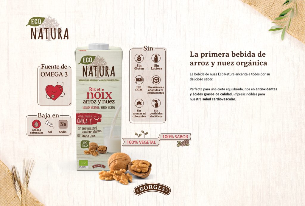 Diseño de presentación comercial y comunicación para las bebidas vegetales portada nueces