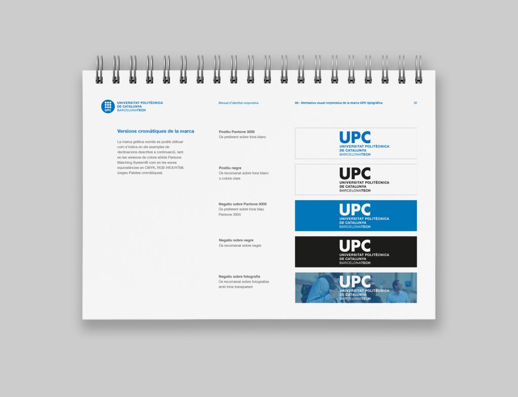 diseño de manual de identidad corporativa para la Universitat Politècnica de Catalunya BarcelonaTech
