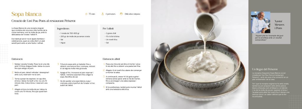 Diseño del libro de recetas de la cocina marinera del Garraf Sopa Blanca